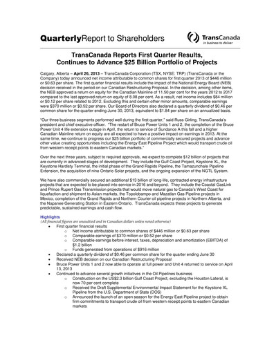 Thumbnail TC Energy
 Quarterly Report 2013-q1