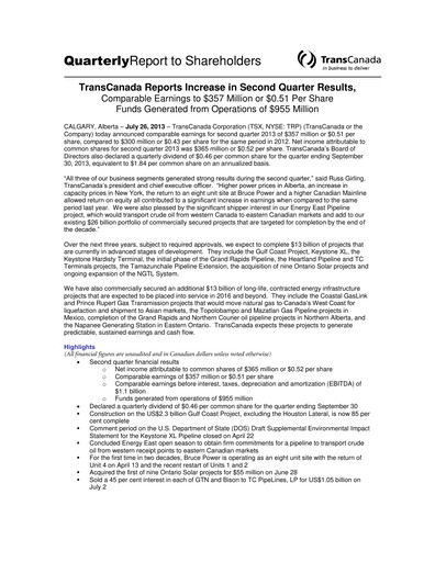 Thumbnail TC Energy
 Quarterly Report 2013-q2