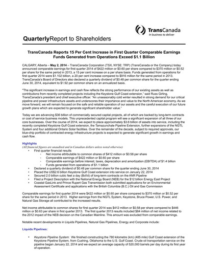 Thumbnail TC Energy
 Quarterly Report 2014-q1