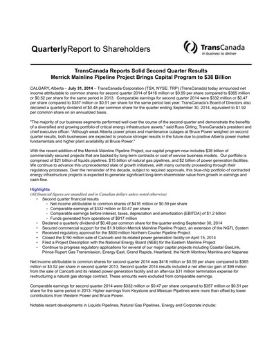 Thumbnail TC Energy
 Quarterly Report 2014-q2