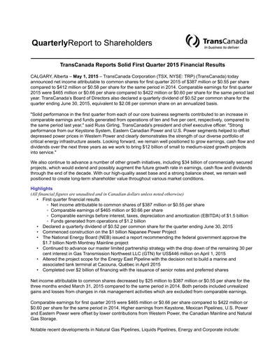 Thumbnail TC Energy
 Quarterly Report 2015-q1