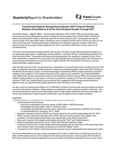 Thumbnail TC Energy
 Quarterly Report 2015-q2