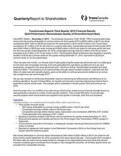 Thumbnail TC Energy
 Quarterly Report 2015-q3