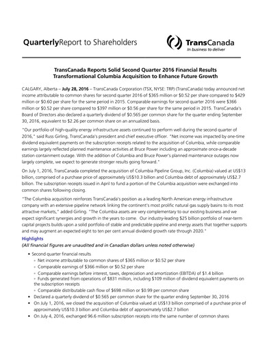 Thumbnail TC Energy
 Quarterly Report 2016-q2