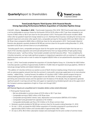Thumbnail TC Energy
 Quarterly Report 2016-q3
