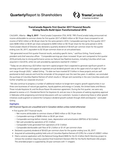 Thumbnail TC Energy
 Quarterly Report 2017-q1
