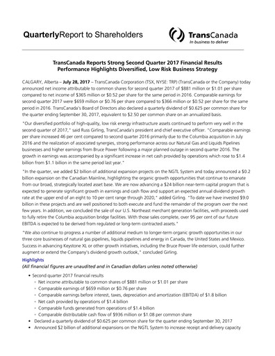 Thumbnail TC Energy
 Quarterly Report 2017-q2