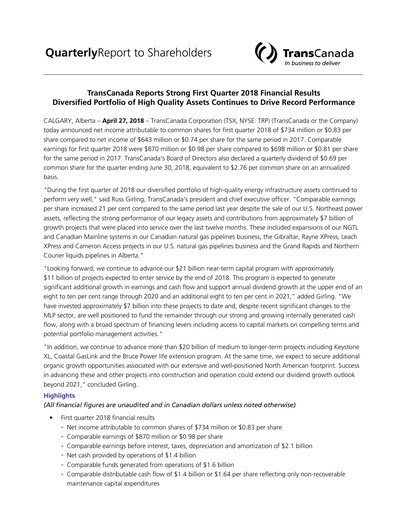 Thumbnail TC Energy
 Quarterly Report 2018-q1