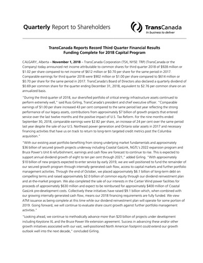Thumbnail TC Energy
 Quarterly Report 2018-q3