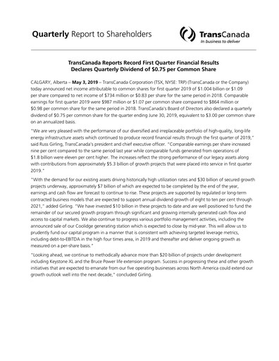 Thumbnail TC Energy
 Quarterly Report 2019-q1