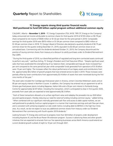 Thumbnail TC Energy
 Quarterly Report 2019-q3