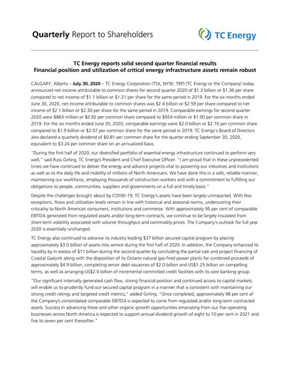 Thumbnail TC Energy
 Quarterly Report 2020-q2