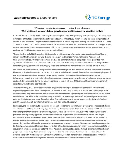 Thumbnail TC Energy
 Quarterly Report 2021-q2