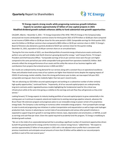 Thumbnail TC Energy
 Quarterly Report 2021-q3