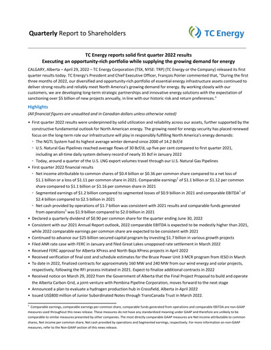 Thumbnail TC Energy
 Quarterly Report 2022-q1