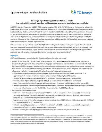 Thumbnail TC Energy
 Quarterly Report 2022-q3
