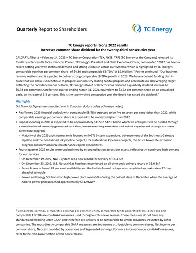 Thumbnail TC Energy
 Quarterly Report 2022-q4