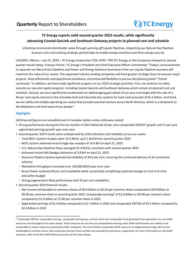 Thumbnail TC Energy
 Quarterly Report 2023-q2