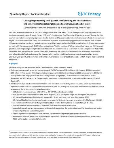 Thumbnail TC Energy
 Quarterly Report 2023-q3