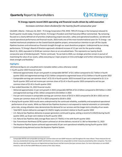 Thumbnail TC Energy
 Quarterly Report 2023-q4