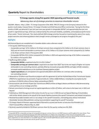 Thumbnail TC Energy
 Quarterly Report 2024-q1
