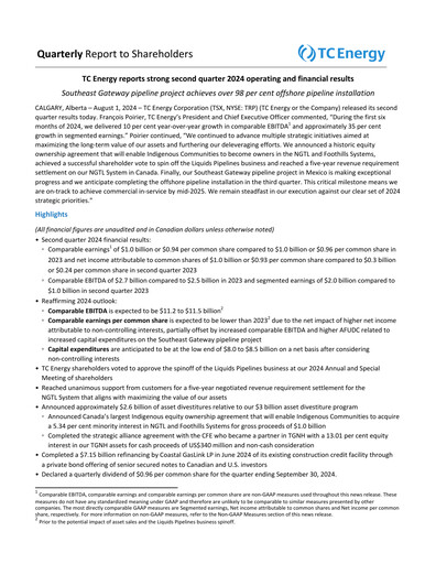 Thumbnail TC Energy
 Quarterly Report 2024-q2