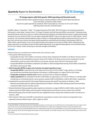 Thumbnail TC Energy
 Quarterly Report 2024-q3