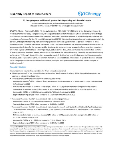 Thumbnail TC Energy
 Quarterly Report 2024-q4