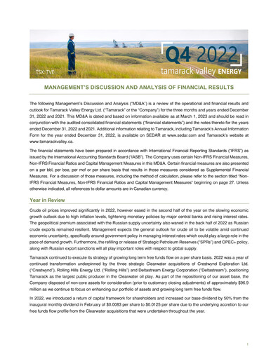 Thumbnail Tamarack Valley Energy Financial Statement 2022