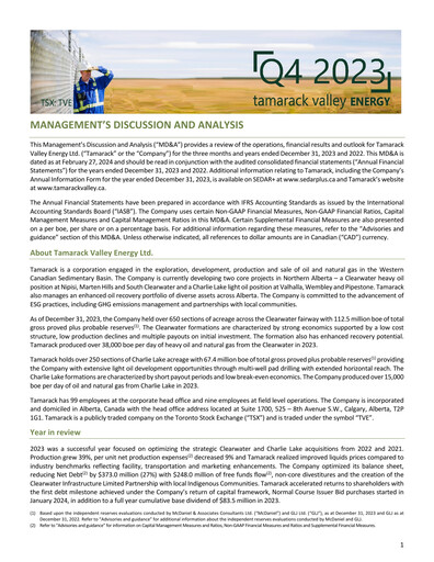 Thumbnail Tamarack Valley Energy Financial Statement 2023