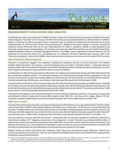 Thumbnail Tamarack Valley Energy Financial Statement 2024
