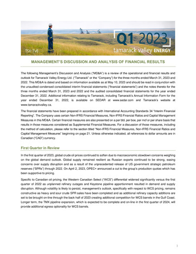 Thumbnail Tamarack Valley Energy Quarterly Report 2023-q1