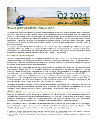 Thumbnail Tamarack Valley Energy Quarterly Report 2024-q2