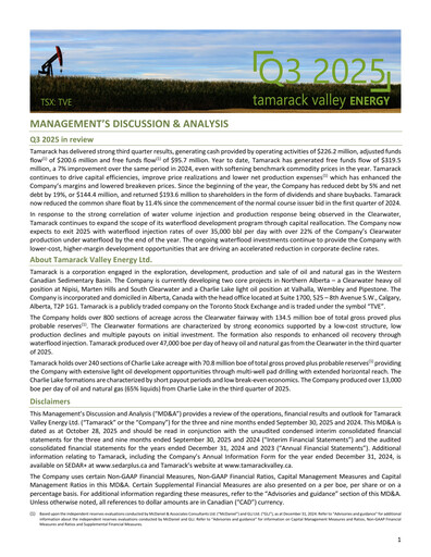 Thumbnail Tamarack Valley Energy Quarterly Report 2025-q3
