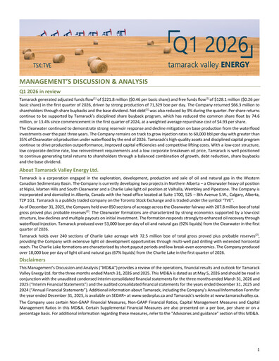 Vorschaubild Tamarack Valley Energy Quartalsbericht 2026-q1