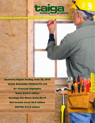 Thumbnail Taiga Building Products Quarterly Report 2016-q1