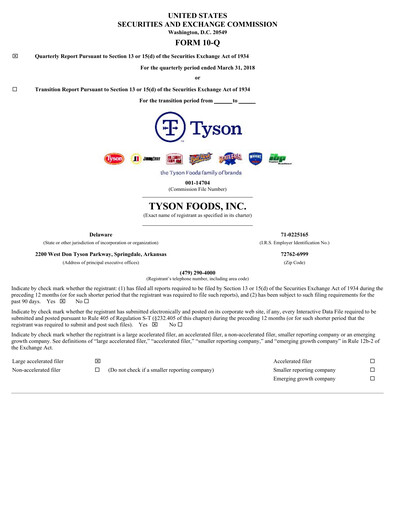 Thumbnail Tyson Foods
 Quarterly Report 2018-q2