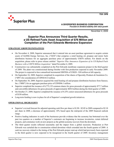 Miniature Superior Plus Rapport trimestriel 2009-q3