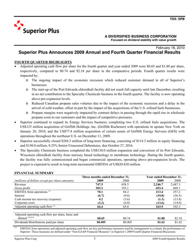 Miniature Superior Plus Rapport trimestriel 2009-q4