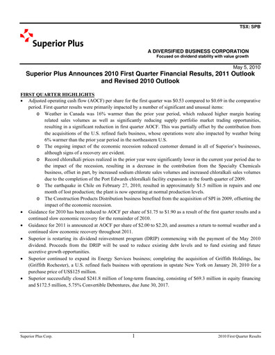Miniature Superior Plus Rapport trimestriel 2010-q1
