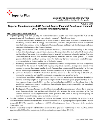 Miniature Superior Plus Rapport trimestriel 2010-q2