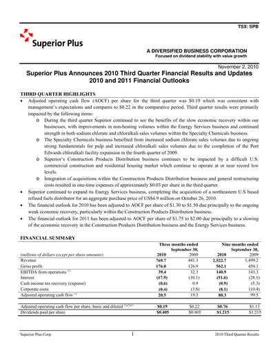 Miniature Superior Plus Rapport trimestriel 2010-q3