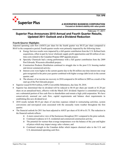 Miniature Superior Plus Rapport trimestriel 2010-q4