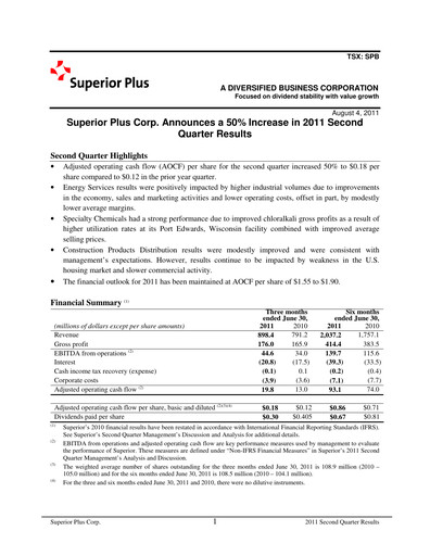 Miniature Superior Plus Rapport trimestriel 2011-q2