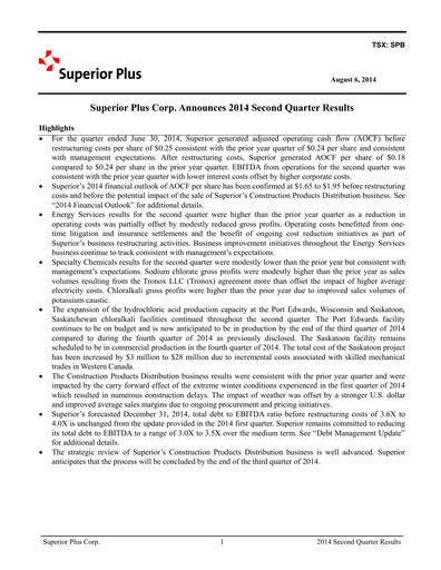 Miniature Superior Plus Rapport trimestriel 2014-q2