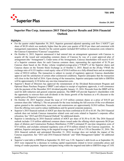 Miniature Superior Plus Rapport trimestriel 2015-q3