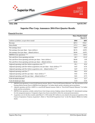 Miniature Superior Plus Rapport trimestriel 2016-q1