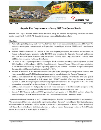 Miniature Superior Plus Rapport trimestriel 2017-q1