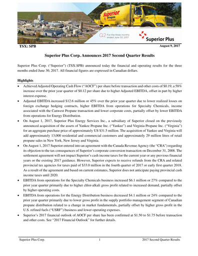 Miniature Superior Plus Rapport trimestriel 2017-q2
