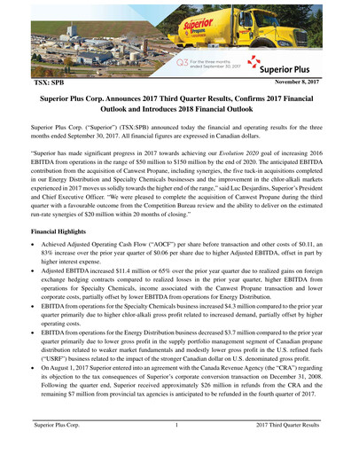 Miniature Superior Plus Rapport trimestriel 2017-q3